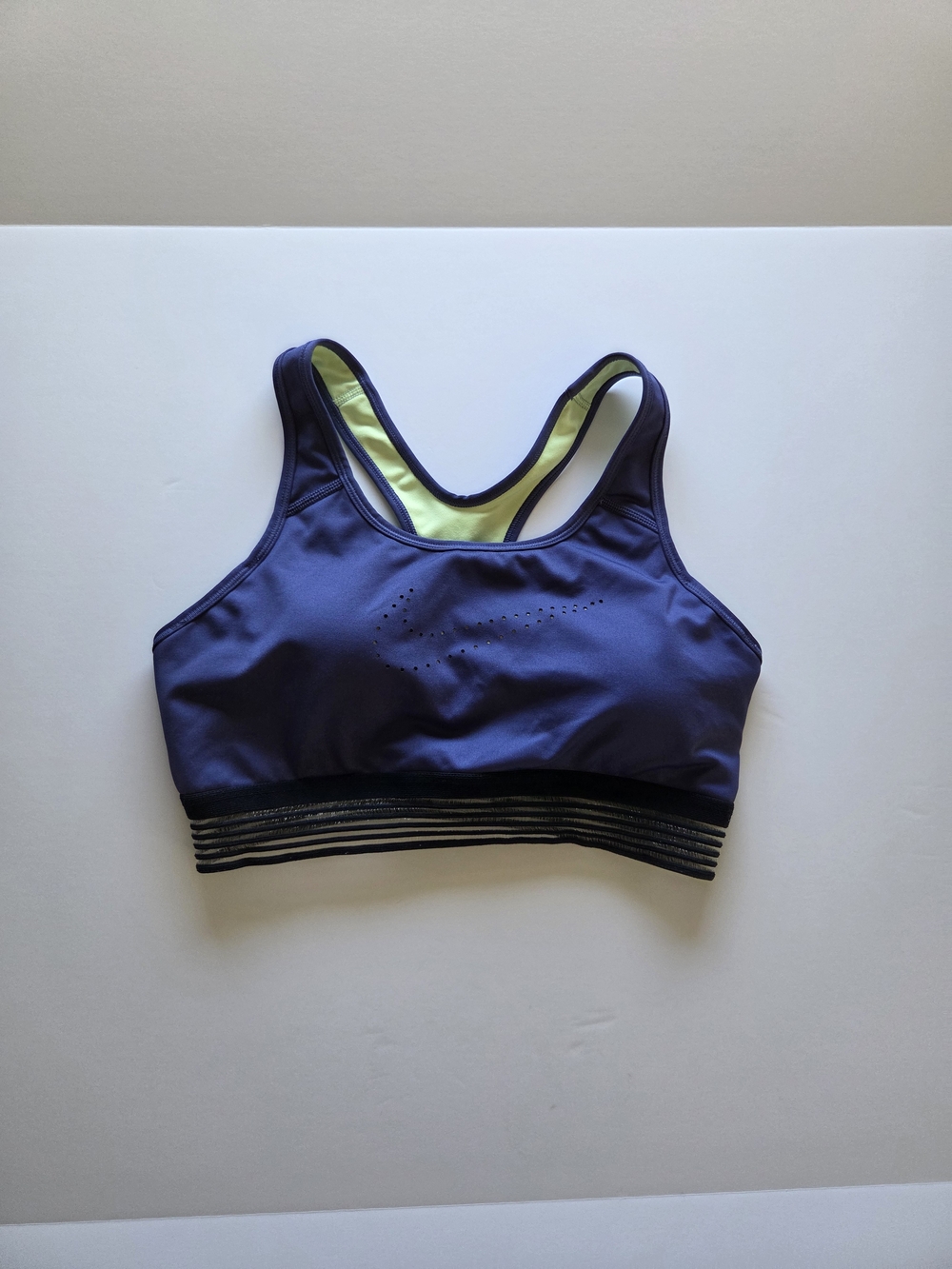 Nike Purple Racerback Sports Bra with Lime Interior and Striped Band